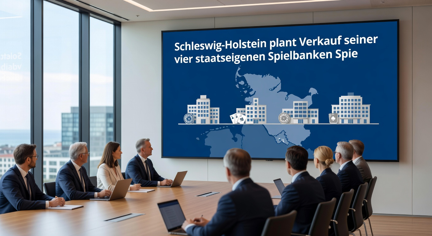 Innenansicht einer Spielbank in Schleswig-Holstein mit Spielern an Tischen und Slot-Maschinen unter gedimmtem Licht